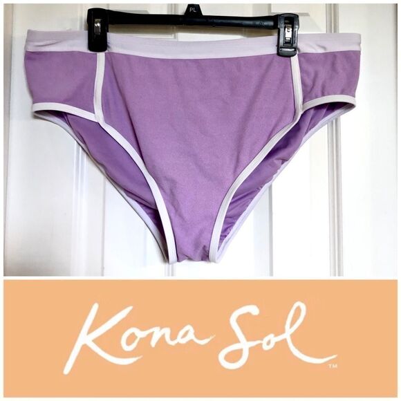 KONA SOL - NWT - L Sz 2X Terry-Textured High Waist, High Leg Bikini Bottoms - Picture 1 of 15